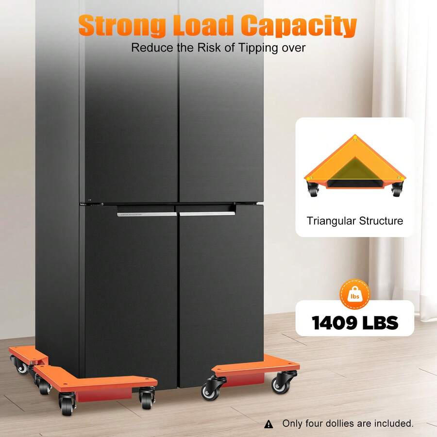 Ubfhonsi Household Mover - Triangle Moving Wheel -4-Piece Set Triangular Furniture Auxiliary Moving Tool - Black + Orange - View 1