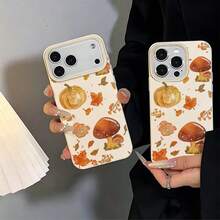 1 قطعة بطانية هاتف TPU بنمط الفطر والقرع الدافئ للخريف، بطانية واقي ناعم مضاد للسقوط بتغطية كاملة متوافق مع iPhone 17 Pro Max/17/16 Pro Max/15/13/12/11/ S20 FE/A15/S24/A55/ Note 11/Note 12/Note 13 Pro - أبيض - مشاهدة 5