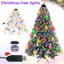 400/220 LED 聖誕瀑布樹燈，USB 供電 8 種模式 LED 錐形串燈，彩色節日裝飾，適用於室內/戶外花園派對婚禮聖誕節萬聖節，聖誕裝飾 - 彩色瀑布燈 - 查看 5