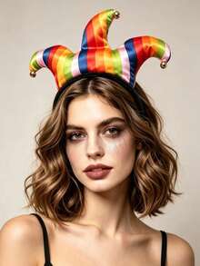 1pc/Set Halloween Funny Colorful Striped Clown Pointed Bell Headband, Party Costume Cosplay Headpiece, Holiday Photo Prop, Masquerade Ball Stage Performance Carnival Party Costume Accessory - Multicolor - View 3