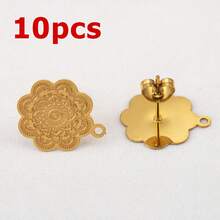 10pcs Stainless Steel Vintage Hollow Floral Pattern Gold Earring Studs Base, Suitable For DIY Jewelry Making Bohemian Style Fashion Elegant Pendant Earring Accessories - Stainless Steel Earrings - View 13