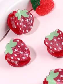 4pcs Colorful Red Strawberry Print Plastic Hair Clips, Cute Hair Accessories Suitable For Girls & Teenagers, Spring/Summer Travel Gift - Multicolor - View 4