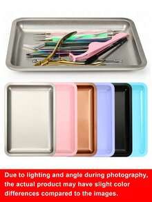 Rectangular Stainless Steel Nail Art Tray, Multi-Color Metal Storage Tray, Professional Nail And Foot Care Tool, Rhinestone Gemstone Cosmetic Jewelry Display Tray, Suitable For Nail Salon And Home Use - Multicolor - View 4