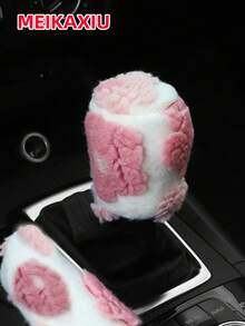 MEIKAXIU 2pcs Plush Flower Car Handbrake Cover & Gear Shift Cover Interior Decor Set For Women - Plush Large Flower - View 2