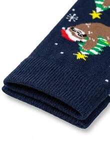 1 Pair Of Men Crew Sock, Christmas Sloth Xmas Tree Snowflake Pattern Socks, Soft Warm Fall Winter, Halloween Christmas Gift For Men & Women - Multicolor - View 5