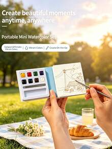 Adult Watercolor Sketchbook, Mini Acrylic Watercolor Paint Box, Small Drawing Board, Portable Notebook, Sketchbook For Sketching And Travel, Pocket Watercolor Sketchbook With Both Creative Coloring And Casual Doodling Functions. - A - View 6