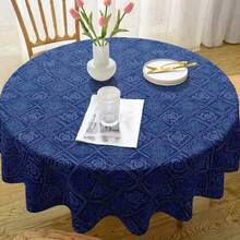 Round Navy Geometric Tablecloth, Classic Pattern Polyester Table Cover For Dining Table, Kitchen, Everyday Use, Modern Home Decor And Casual Family Dining Styling - A - View 3
