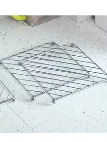 Square Stainless Steel Heat-Insulating Pot Trivet, Metal Iron High-Temperature Resistant Pot Stand, Hollow Heat-Dissipating Anti-Scald Pad, Kitchen Countertop Heat-Insulating Storage Rack, For Placing Hot Pots, Soup Pots, Bowls And Dishes, Non-Slip Ball Feet, Home Dining Table Anti-Scald Protective Pad, Kitchen Utensil Storage Heat-Insulating Bracket - View 8