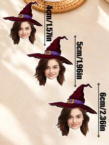 1pc Customized Halloween Witch Hat Face Sticker, Happy Halloween Personalized Sticker, Custom Head Sticker With Facial Photo, Suitable For Holiday Gifts, Envelopes, Greeting Card Labels, Stickers Self-Adhesive Photo Labels - Custom Face Stickers - View 4