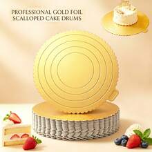 10pcs Gold Wavy Edge Round Cake Boards, Thickened Sturdy Cake Base Cardboard Discs, Waterproof Oil-Proof Cake Trays, Suitable For Birthday, Wedding, Party, Anniversary, Baking, Dessert Display - Gold - View 1