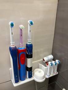 Electric Toothbrush Holder, Bottom Drainage Design, Can Store 3 Toothbrushes, 3 Brush Heads, 1 Charger And 1 Toothpaste Space, Suitable For Bathroom Storage And Organization, Modern Durable Bathroom Accessory - Multicolor - View 2