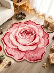 1pc Pink Blooming Rose Decor Rug, Living Room Decor, Bedroom Rug, Rug, Home Decor, Living Room Rug, Living Room Small Rug, Bedroom Rug, Living Room Home Decor, Outdoor Rug, Washable Rug - Multicolor 2 - View 1