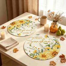 1/4/6pcs Autumn Collection Sun & Sunflower Hand-Painted Pattern Placemats, Suitable For Home Kitchen, Made Of Polyester Fiber, Kitchen Table Decoration, And Party Scene Decoration - Multicolor - View 2