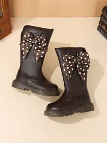 1 Pair Girls Rhinestone Star PU Side Zipper Tall Boots Children All Season Daily Wear Fashion Outfit Thick Sole High Shaft Boots - Brown - View 7