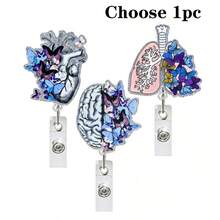 1 Pc Stretchy Blue Butterfly Medical Doctor/Nurse Lung Heart Brain Design Badge Reel ID Card Clip,School Supplies,Back To School - Multicolor - View 9