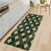 Green Faux Tile Printed Long Runner Rug, Indoor Home Decor, Kitchen Runner, Entryway Doormat, Hallway Entrance Decor, Bedroom Bedside Rug, Living Room Rug, Laundry Room Rug, Bathroom Mat, Suitable For Apartment, Dorm And Home Daily Decor - Multicolor - View 5