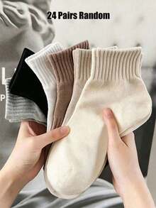 1/12/24 Pairs Random Style Solid Color Mid-Calf Sports Socks, Back To School Autumn Socks For Teenage Girls, Halloween Socks, Girls' Socks, Boys' Socks - Multicolor - View 10