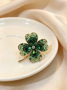 1pc/3pcs Clover Brooch For Women, Luxury Sparkling Rhinestone Pin, Elegant High-End Alloy Rhinestone Brooch, Vintage Exquisite Suit Coat Hat Scarf Decoration Accessory - Green - View 12