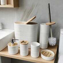 Textured Bathroom Accessory Set, 4‑Piece / 6‑Piece Bathroom Vanity Kit, Bathroom Storage & Decoration. Moisture‑Proof And Easy To Clean, This Toiletries Storage Organizer Set Is Perfect For Home Bathroom Countertop Decoration. - Bathroom Series - View 2