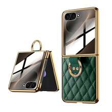 ALuoQ Fashion Quilted Vegan Leather Electroplated Ring Holder Phone Case With Camera Protection, Compatible With Samsung Z Flip 3 4 5 6 7 8 Foldable Screen Protective Shell - Green - View 16