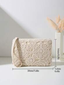 1pc Hollow Pattern Woven Women's Clutch Wallet, Suitable For Women And Girls To Use In Dinner, Evening Party, Shopping, Daily Commute, Travel And Other Occasions - Apricot - View 2