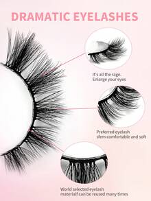 ENCHUW 5 Pairs Cat Eye Lashes Eyelashes 3D Curl Messy End Eye Manga False Eyelashes Soft Black Band Fake Lashes - Black - View 3