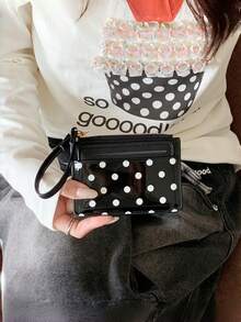 Dompet Koin Mini Polkadot, Dompet Kecil PU Modis, Tempat Kartu, Tas Penyimpanan Kartu Identitas, Organizer Polkadot Ultra Tipis Multi-Lapisan yang Dapat Dilepas - MultiWarna - View 10