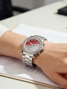 GUESS Women Square Paved Crystal Wrist Watch GW0472L2 Gold‑Tone Stainless Steel Bracelet Multi‑Function Quartz Watch Gift Box - WATCH - View 6