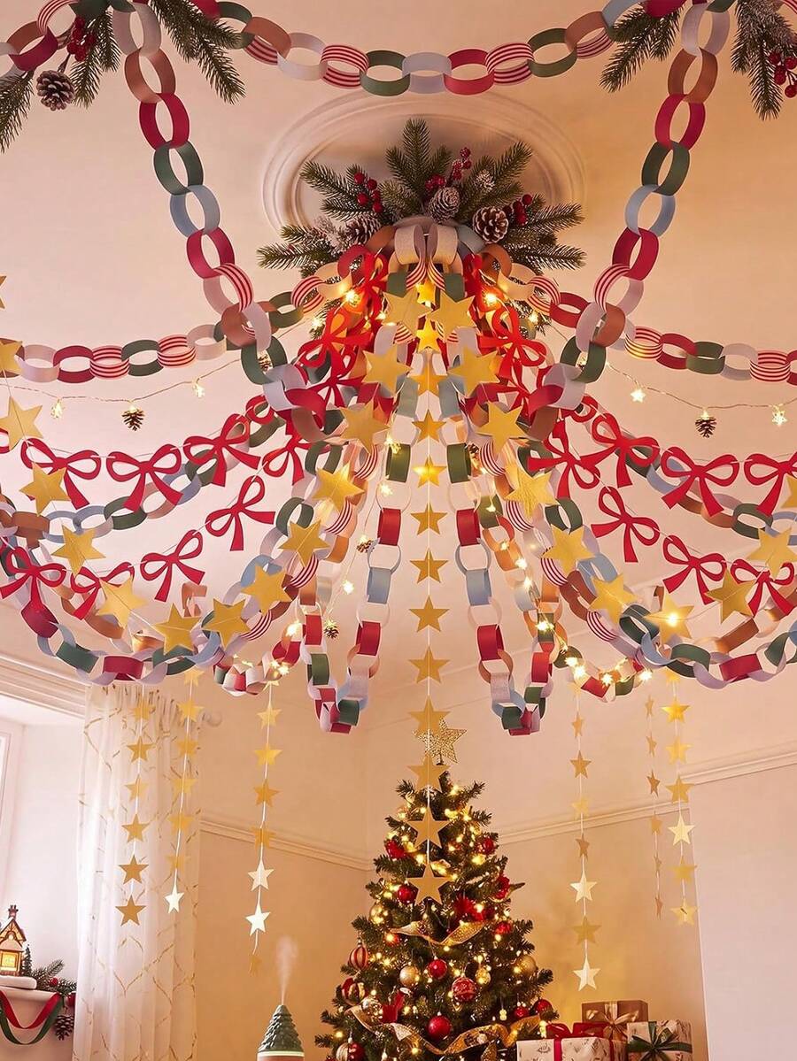 61/303/72/204 Dekorasi Gantung Natal Termasuk Rantai Kertas, Bintang dan Rumbai, Cocok Untuk Dekorasi Teras, Latar Belakang Pesta, Langit-langit, Jendela Untuk Pesta Natal, Perayaan Tahun Baru, Dekorasi Rumah, Pembaptisan, Latar Belakang Pesta Ulang Tahun - View 1