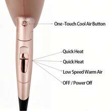 Hair Dryer Foldable High-Power Hair Dryer With Strong Airflow. Features 2 Wind Speeds And 4 Heat Settings For Fast Hair Drying And Styling. Built-In Auto Overheat Shut-Off Protection, Comes With Detachable Nozzle. Ideal For Home And Travel Use. - Rose Gold - View 3