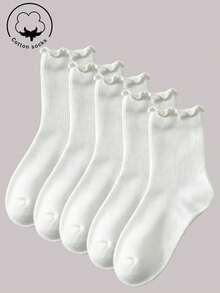 1/3/5/10/15/20/30 Pairs Women's Solid Color Mid-Calf Socks, Comfortable And Breathable For Daily Wear - White - View 1