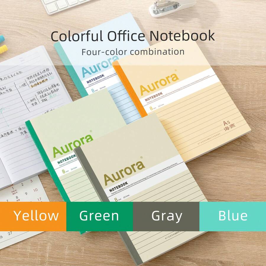 1pc Colorful Cover A5 Glue-Bound Notebook, Hot Melt Glue Binding Firmly And Not Easily Falling Out, Lined Pages Smooth Writing, Student Classroom Note-Taking, Office Daily Recording, Practice Book, Multi-Color Cover Minimalist Soft Cover Notebook, Restaurant Note-Taking - Multicolor - View 1