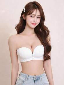 Elisvara Women Seashell Pattern Wireless Push-Up Front-Closure Bra, Backless & Strapless Wedding Bra (For Small Bust), - White - View 1