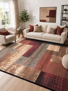 1pc Geometric Textured Pattern Rug, Black White Gray Printed Polyester Rectangular Easy Care Washable Area Carpet, Suitable For Living Room, Hallway, Bedside, Sitting Room, Bedroom, Office, Kitchen, Farmhouse Home Decor - Multicolor - View 25