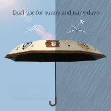 Vintage Brown Compact Folding Umbrella With UPF 50+ Sun Protection, Manual Open/Close & Windproof For Travel, Portable Sun Rain Shield For Women/Men - A - View 8