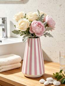 1pc Retro Striped Tapered Decor Vase, Versatile Tabletop Floral Container, Aesthetic Room Accent For Bedroom Living Room Home Decor - Cylindrical Stripes - View 2