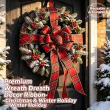 5yd/63mm(2.5inch) Glossy Satin Wired Ribbon, Christmas Red & Green Plaid, Bow Ribbon, Burlap, For Party Decoration/Party Wreath/Handmade/Bow Making/Home Decor - Holiday Ribbon Set - View 4