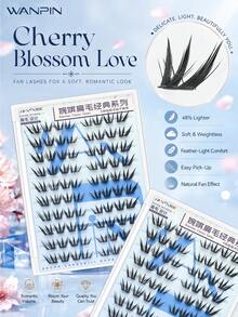 WANPIN WAN PIN Sakura Love 9-14mm Natural Japanese Style Clustered False Eyelashes, Fluffy Segmented, Lightweight & Comfortable, Black C Curl - C - View 2