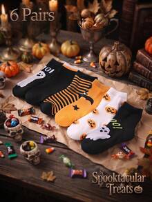 6 Pairs Halloween Kids Socks, Toddler Halloween Theme, Fall Decor Cute Socks For Girls, Festival Party Wear, Kids Fall Season Halloween - Multicolor - View 11