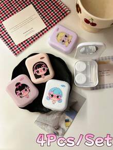 Cute Girl Print Contact Lens Case With Mirror, Portable Lens Storage And Care Set, Compact Design Suitable For Daily Use And Travel - View 11