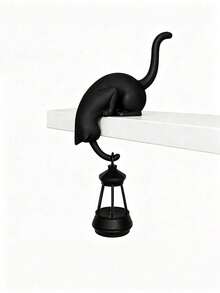 Cat Shelf Hook With Vintage Lantern, Bookshelf Decor, Cat With Lantern Shelf Decor, Whimsical Cat Shelf Accent For Bookcases &Reading Nooks A Vintage-Style Library Lantern Adds Character Decorative Bookshelf Light For Keys Desk Edge Bookshelf. - Regular Model - View 7