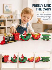 Christmas Train Set With Lights And Sound, Electric Train Locomotive Model With Track, Christmas Tree Decoration, Children's Toy Gift Creative Train Set - Locomotive + 3 Cars + Tracks - View 9