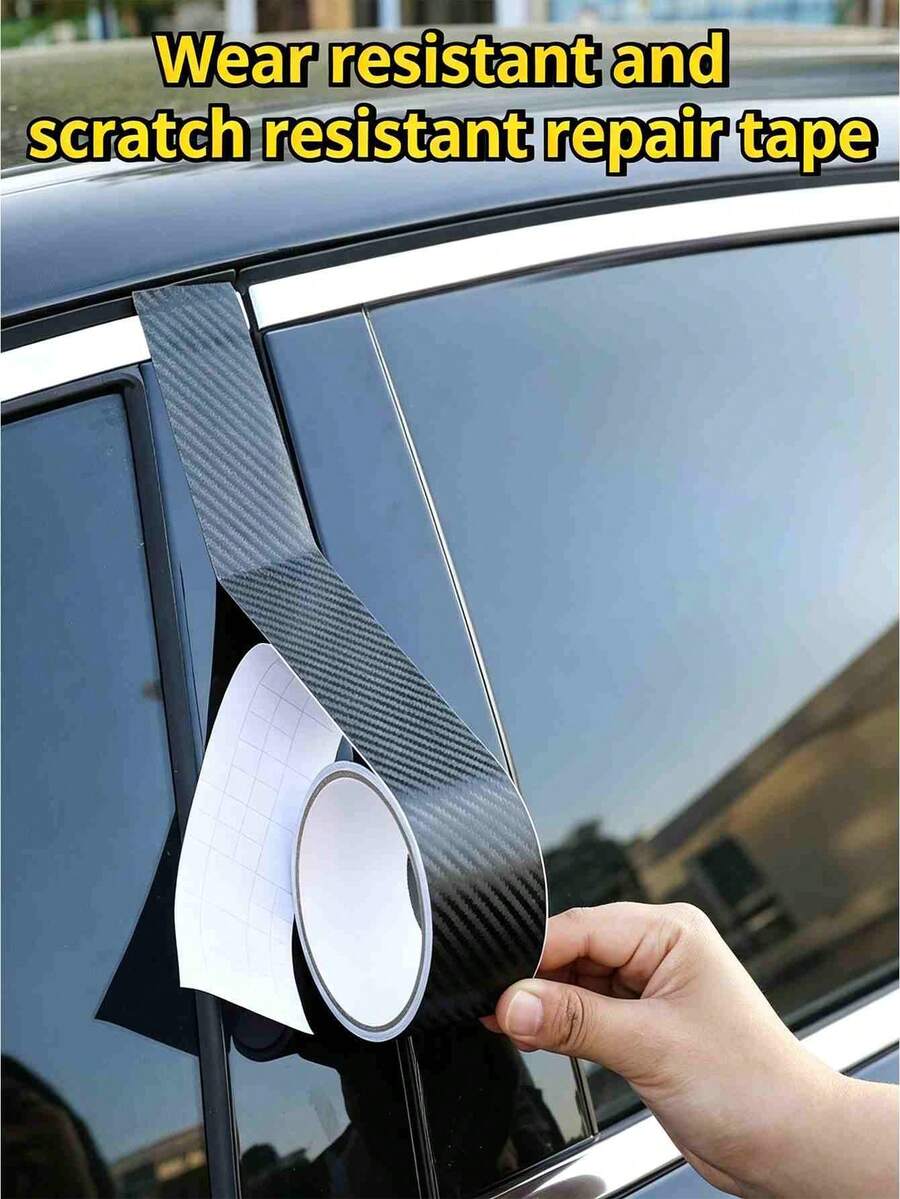 1 Roll 3D Carbon Fiber Vinyl Tape Car Sticker, Suitable For Car, Motorcycle, Phone, Computer, Door And Window Decoration, Universal DIY Carbon Fiber Vinyl Wrap, Car Scratch Detail Protection Film - Black - View 1