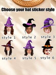 1pc Customized Halloween Witch Hat Face Sticker, Happy Halloween Personalized Sticker, Custom Head Sticker With Facial Photo, Suitable For Holiday Gifts, Envelopes, Greeting Card Labels, Stickers Self-Adhesive Photo Labels - Custom Face Stickers - View 3