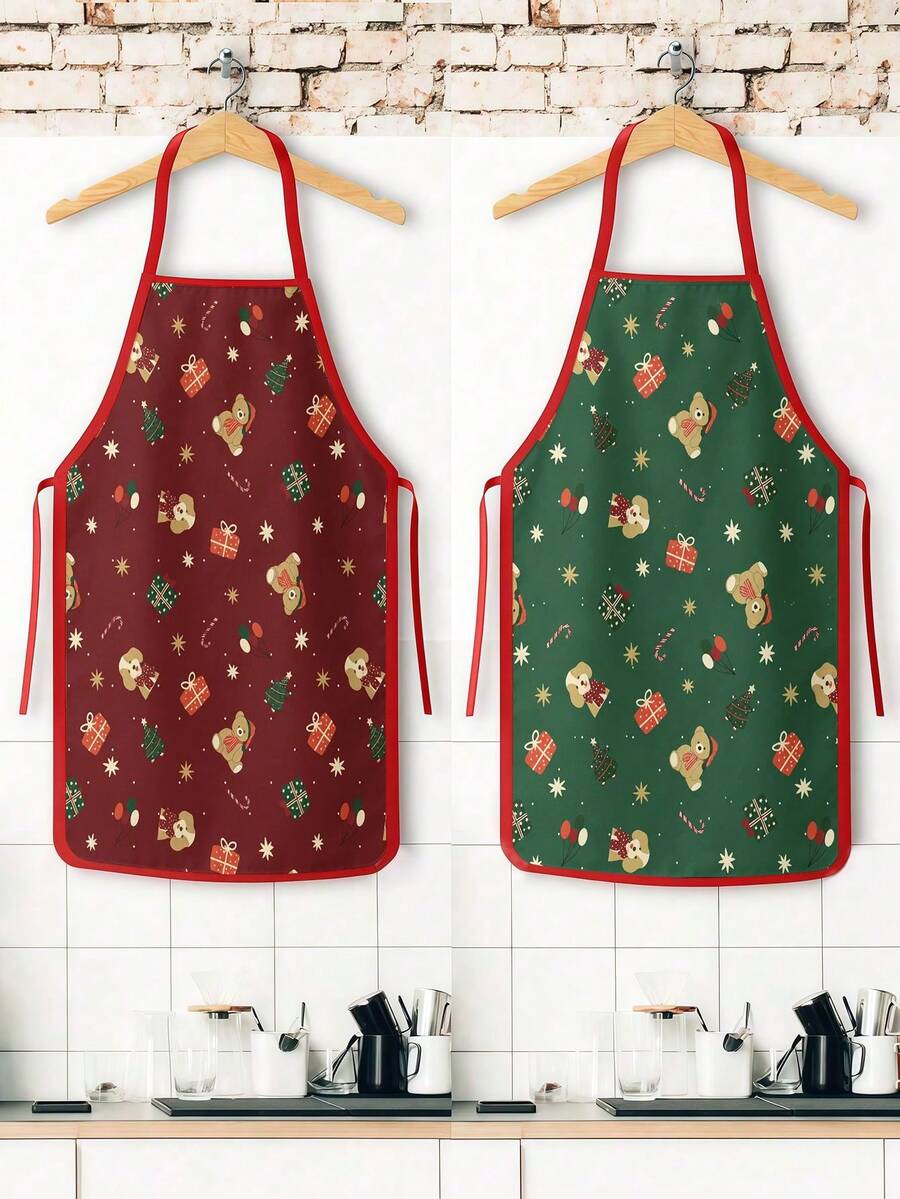 2pcs Christmas Apron, Christmas Gift, Suitable For Kitchen Cooking, Festivals And Parties. It's Also A Great New Year Gift To Give To Friends. - Multicolor - View 1