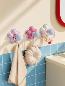 1pc Flower Shaped Adhesive Wall Hook, Cute Cartoon Design, For Hanging Bags, Hats, Towels, Nursery Room Storage Organizer - Multicolor - View 4