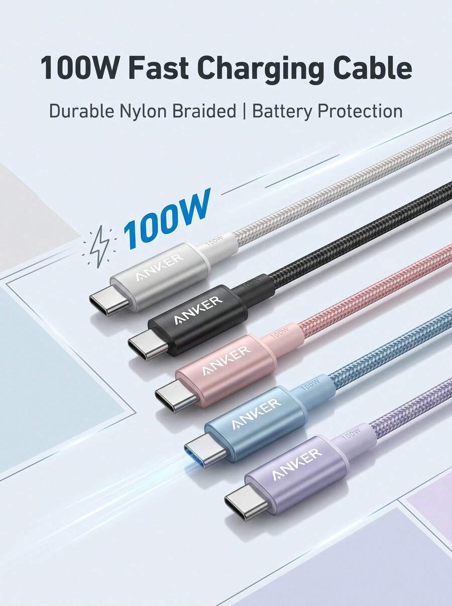 anker A875 快充數據線，加粗耐折斷，智能電流匹配，便攜收納，適用於臥室與辦公場景 - 彩色 - 查看 1