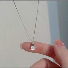 Dây chuyền mặt giọt nước cho nữ, đính đá rhinestone lấp lánh, thiết kế ngách sang chảnh phong cách Ins, dây chuyền xương quai xanh cao cấp - Bạc - Xem 6
