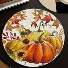 1/4/6pcs Autumn Collection Harvest Pumpkin & Maple Leaf Hand-Painted Pattern Placemats, Polyester Fiber, Suitable For Home Kitchen, Kitchen Table Decoration And Party Scene Decoration - Multicolor - View 7