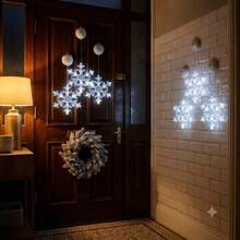 3pcs Christmas Window Hanging Decor Snowflake Suction Cup LED Lights, Indoor Atmosphere Decoration Lights, Suction Cup Snowflake Curtain Lights, Battery Powered (Batteries Not Included), Holiday Party String Lights, Suitable For Christmas - Multicolor - View 9